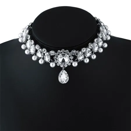 Zircon Type Pearl Choker Necklace Clavicle Chain