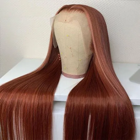 Kastanjebruine Voorgetekende Kanten Pruik Met Babyhaar