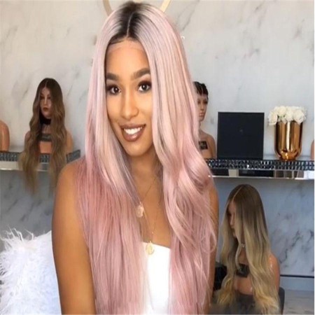 curly ombre dark to pink hair wig