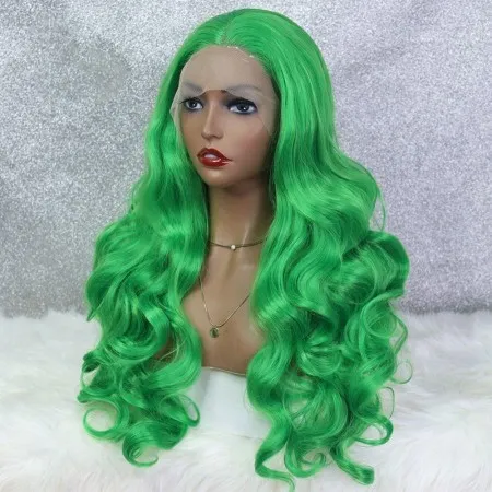 Groene Pruik Met Grote Golvende Voorkant Lace