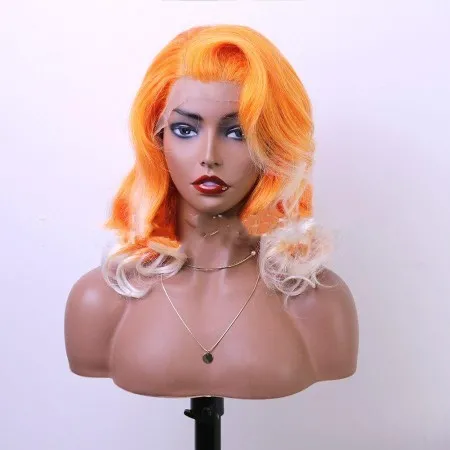 Trendy Ombre Pruik Oranje Wit