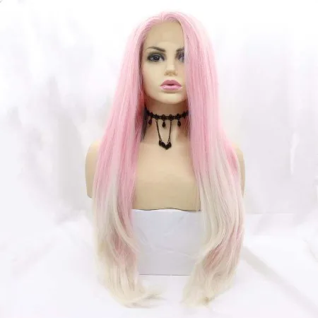 Fashion Gradient Big Wave Fluffy Pruik Roze Blond
