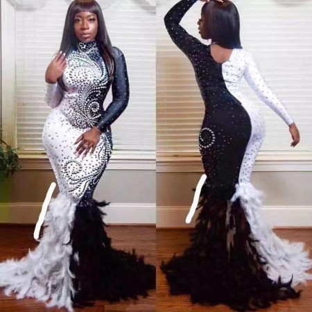 Catwalk Black White Feather Dress