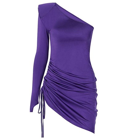 Shoulder Long-sleeved Pleated Dress