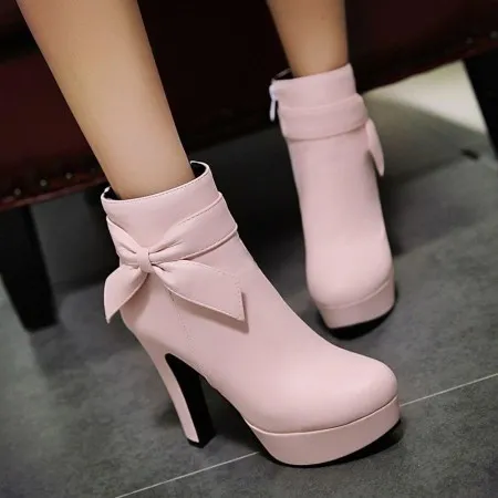 Bow Thick And High Waterproof Platform Womens Ankle Boots