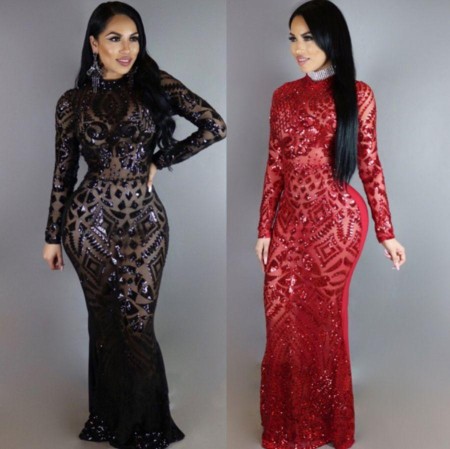 Long Sleeve Sequin Dress