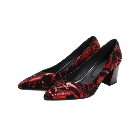 Thick Heel Leather Shallow Pointed Toe Shoes