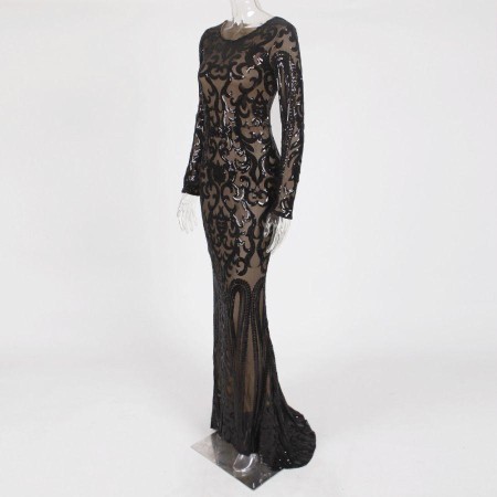 Long Sleeve Sequin Long Dress