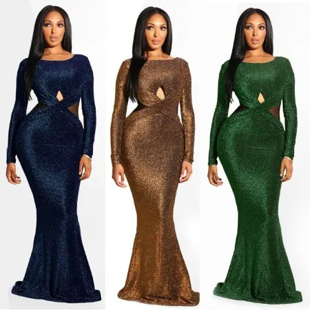 Long Sleeve Sexy Halter Evening One-piece Dress