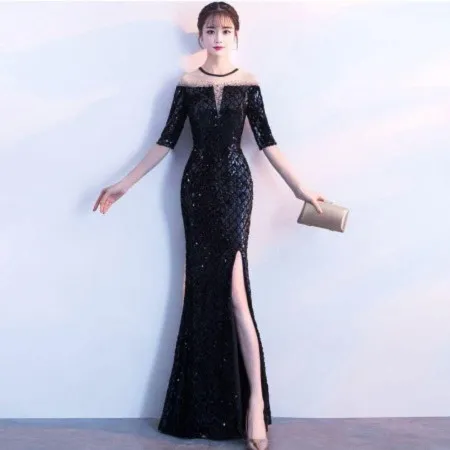 Host Catwalk Evening Dress Temperament Elegant Rhombus