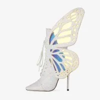 Botas Cortas Con Lentejuelas Y Alas De Mariposa Con Lentejuelas Cruzadas