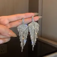 Silver Diamond Leaf Tassel Earrings Fashion