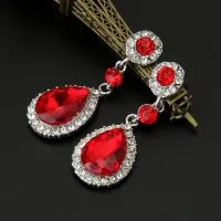 Red Tear Drop Crystal Earrings