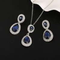 Juego De Aretes Y Collar Con Colgante De Gota De Cristal Azul