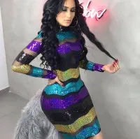 Striped Multicolor Sequined Hip Dress Ayla