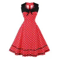 Vestido Retro De Lunares Con Cuello Cuadrado