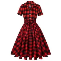 Vestido Grande Con Cordones Y Estampado De Manga Corta Con Solapa Sexy Retro