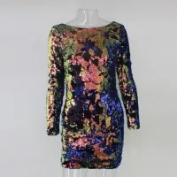 Sequins Tights Buttocks Dresses Neckwear Sequins And Round Neckwear