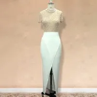 Sexy See-through Tulle And Beaded Round Neck Short-sleeved Evening Dress
