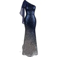 Een Schouder Fishtail Lovertjes Slim Fit Avondjurk Brooklynn