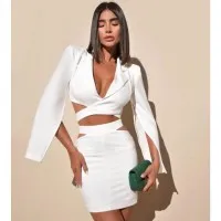 Long Sleeve V-neck Small Suit Short Skirt Suit