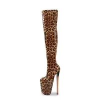 Botas Altas Elásticas Con Estampado De Leopardo