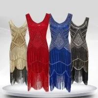 Vintage Sequined Fringe Beaded Dress