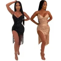 Sequin Fringe Split Dress