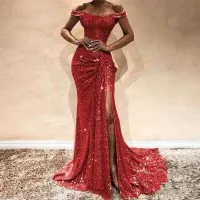 Sequined High-waist One-shoulder Dress